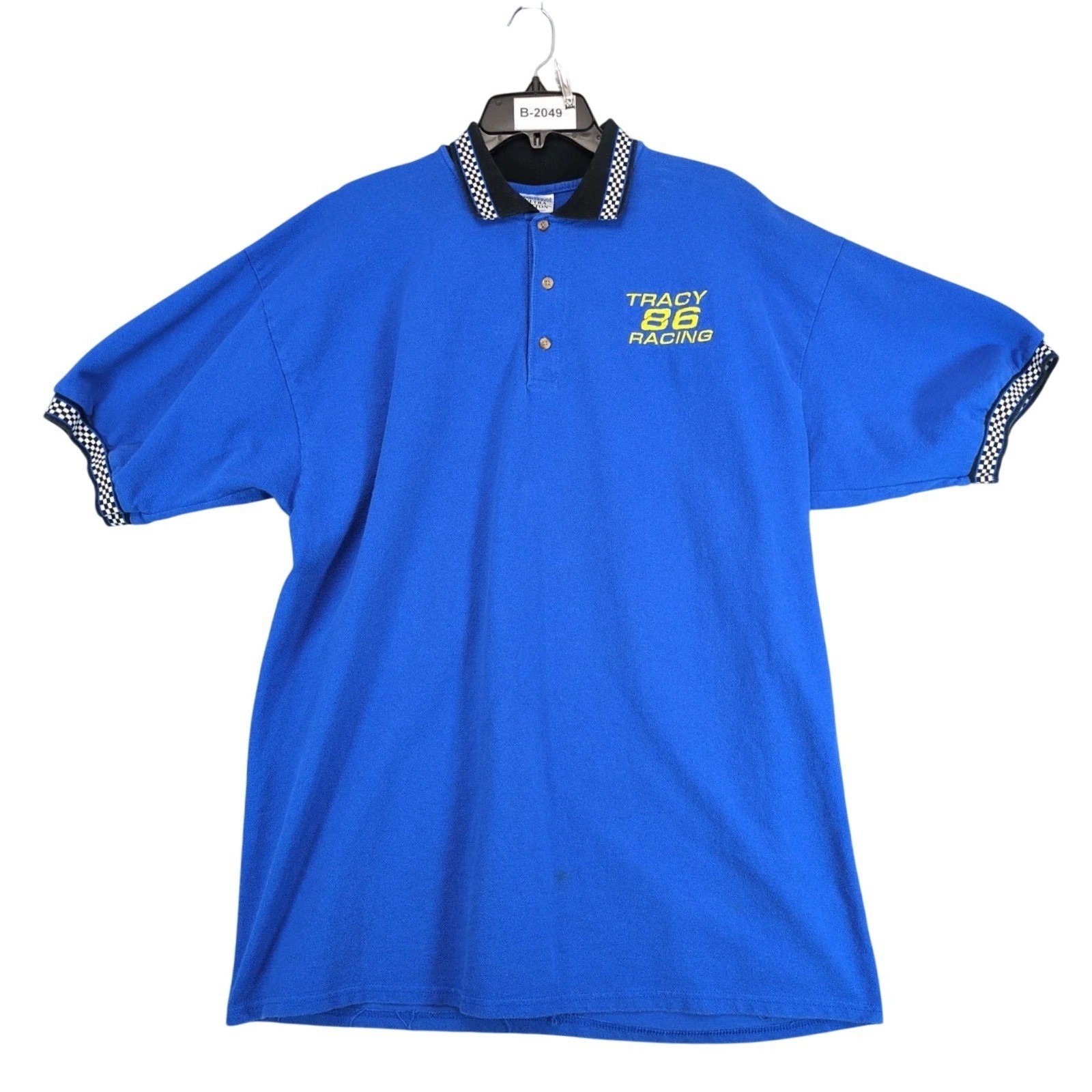 Vintage 90s Tracy 86 Racing Blue Polo Shirt Mens Xl Gildan Motorsports Pit Crew